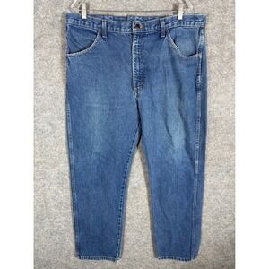 Rustler Men's Blue Denim Jeans Size 38x30 Straight Leg Classic Fit